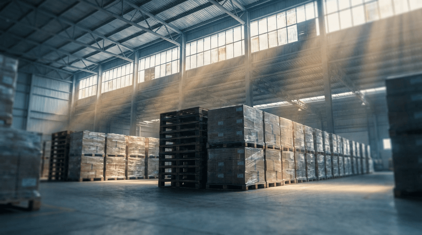 Atlant-Pacific Distribution warehouse with organized roofing materials, metal panels, and insulation stacks